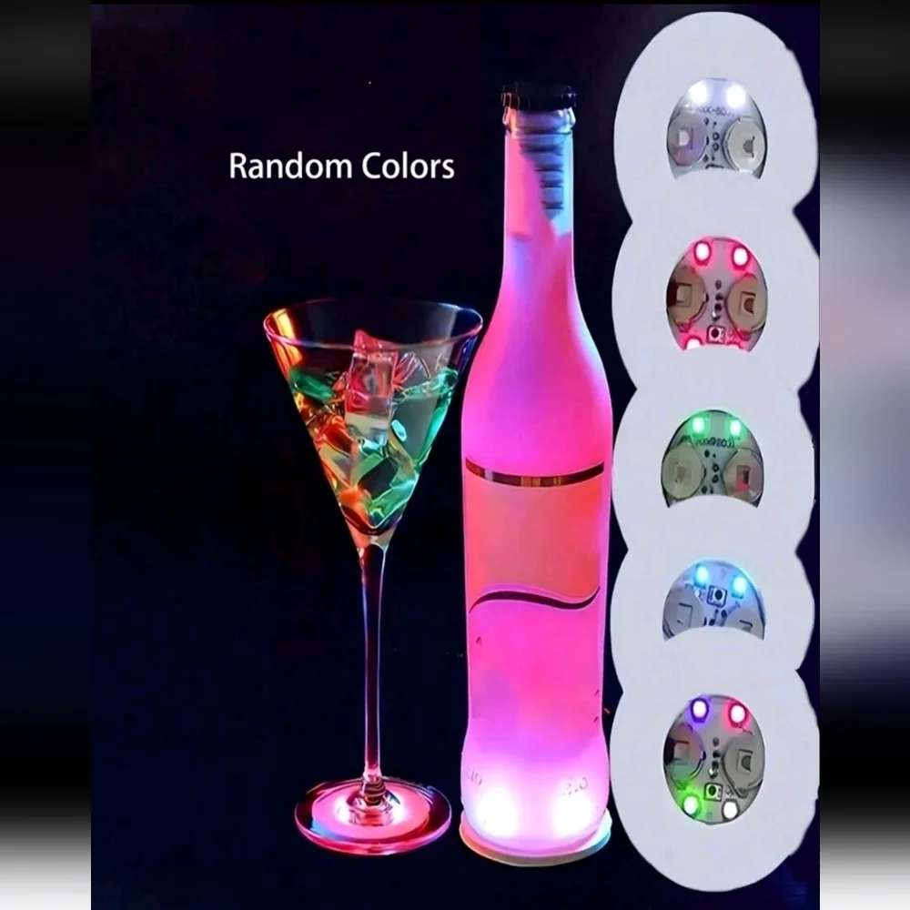 Multicolor LED Coasters For Illuminating Drinks & Bottles-Set Of 4 (W/Batteries)